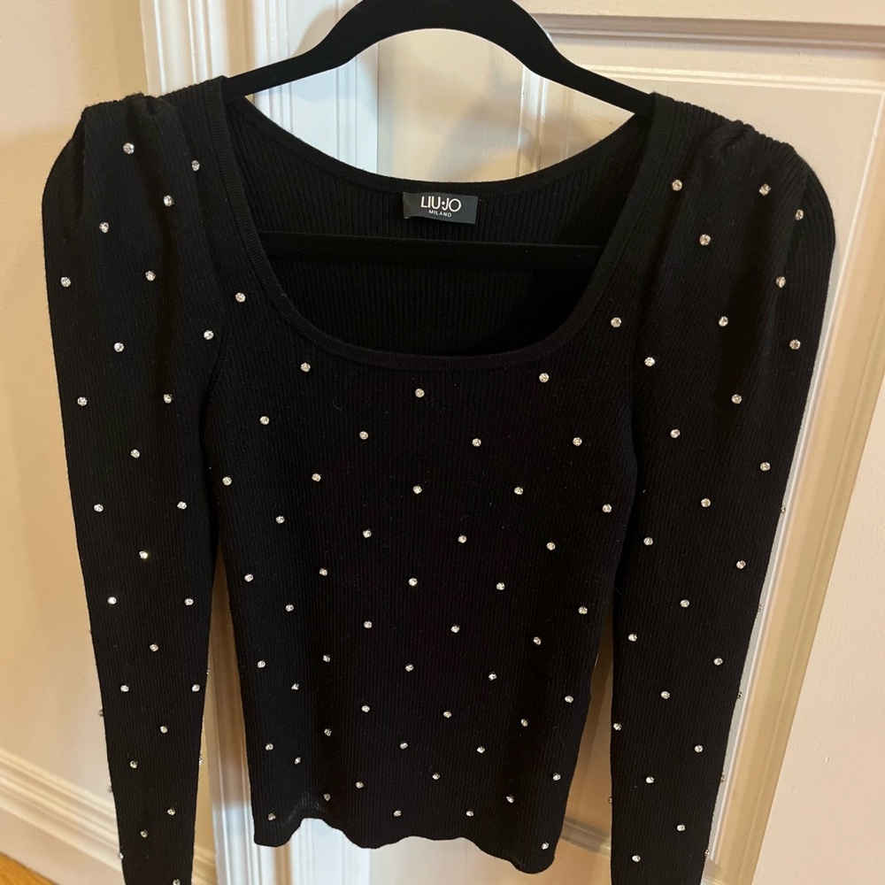 Liu Jo Black Long Sleeve Top with Stud Accents